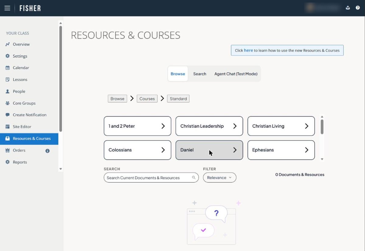 Course names inside the Standard course type: 1 and 2 Peter, Christian Leadership, Colossians and others.
